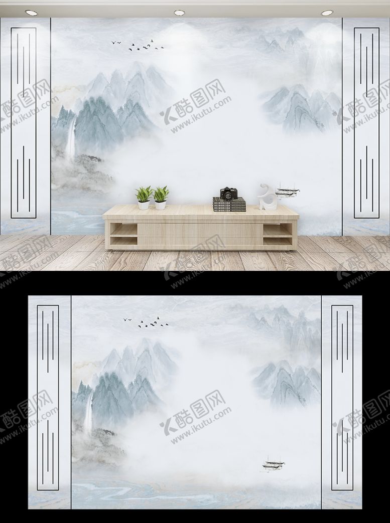编号：64754007071636075969【酷图网】源文件下载-新中式意境山水背景墙