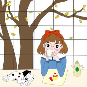 秋分手绘女孩