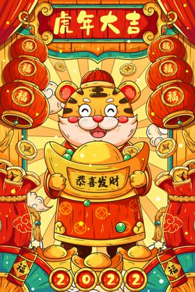 2022新年卡通虎财神 招财