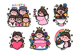 手绘卡通国际妇女节小贴纸