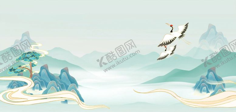 编号：34208804051725574870【酷图网】源文件下载-水墨山水间飞鸟翱翔
