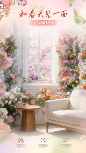 春季购物美妆节直播间海报