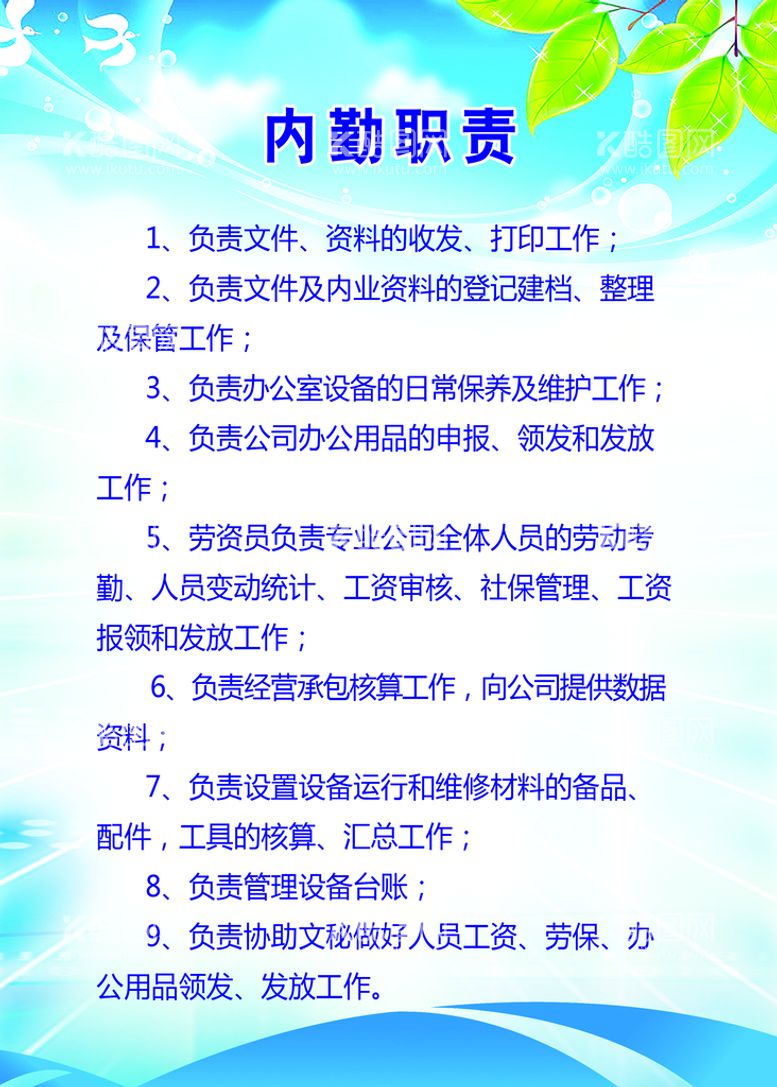 编号：70621510041736207302【酷图网】源文件下载-内勤职责广告牌