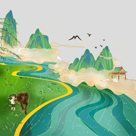乡村景色插画素材