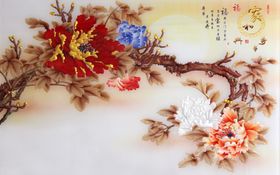 3D立体富贵牡丹背景墙