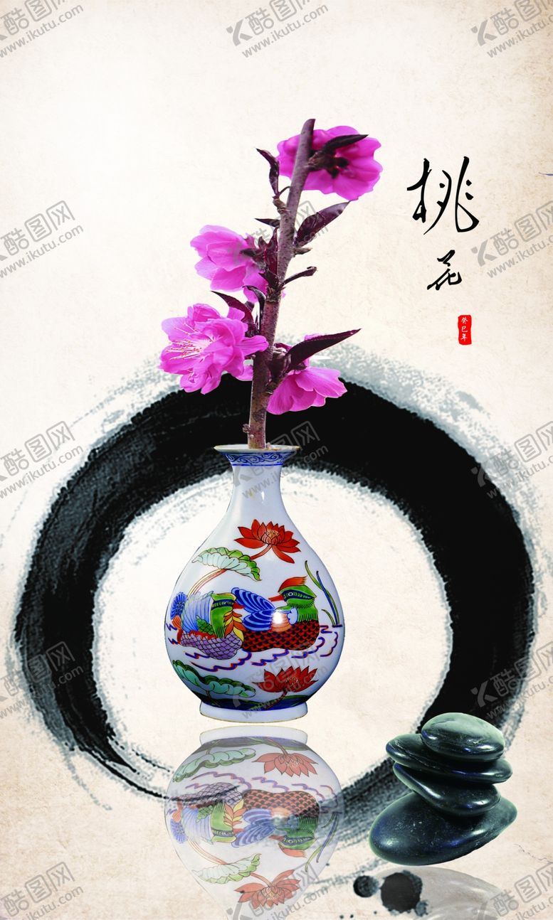 编号：63164909292110292410【酷图网】源文件下载-桃花油画壁画挂画油墨画