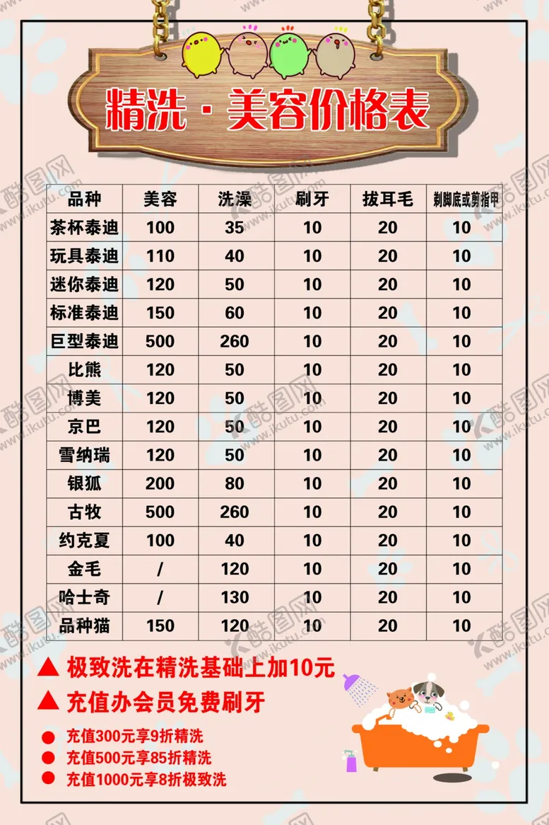 编号：44865405032254252418【酷图网】源文件下载-宠物店价格表