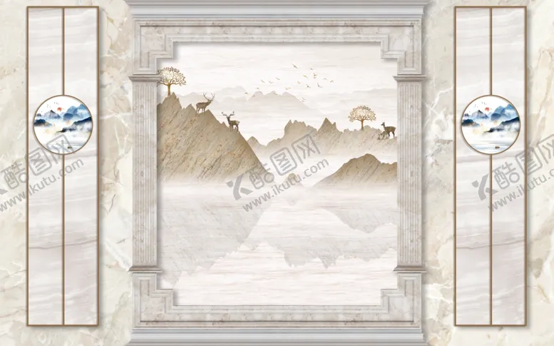 编号：15581701310022514499【酷图网】源文件下载-新中式远山壁画护墙板