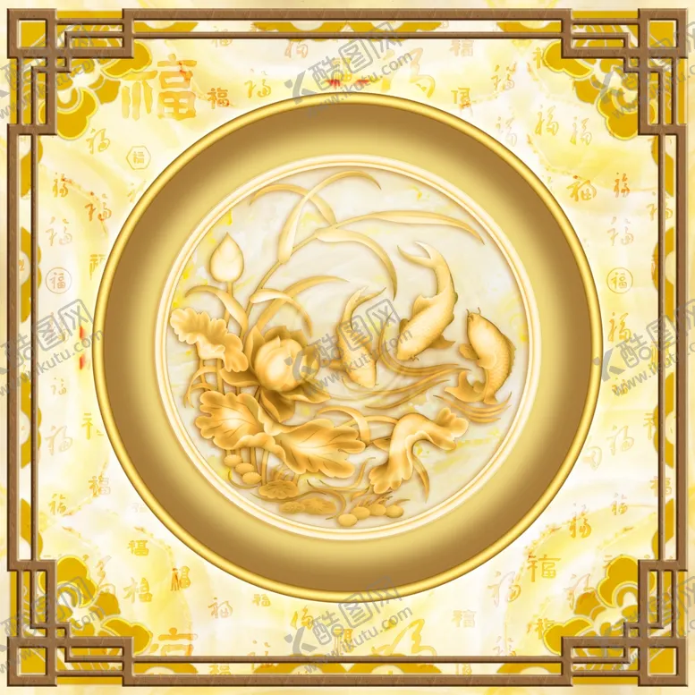 编号：36922806290553105014【酷图网】源文件下载-浮雕荷花新中式天顶壁画