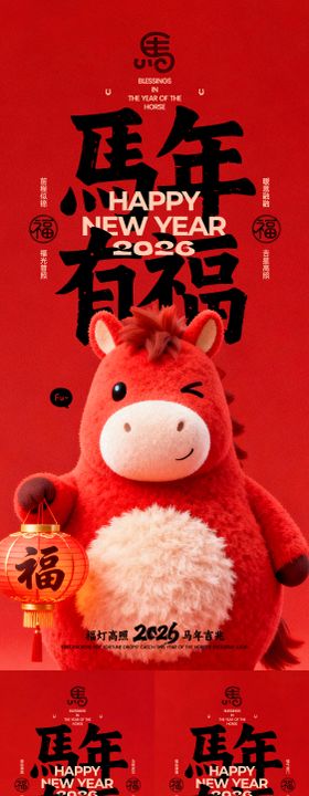 马年新年系列插画海报 