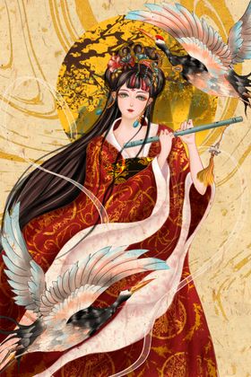 人物女性国风古风插画背景素材