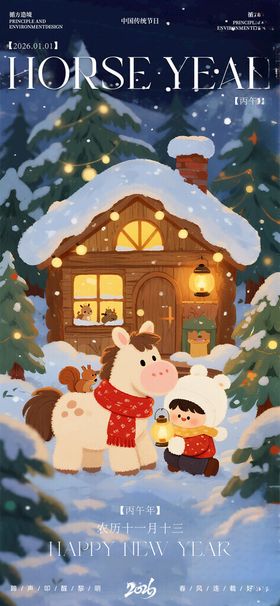 马年元旦祝福插画海报