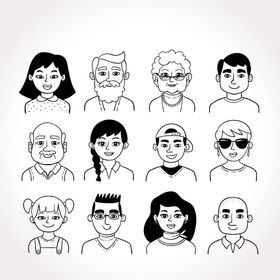 卡通人物头像男生女生形象简约大方简笔画