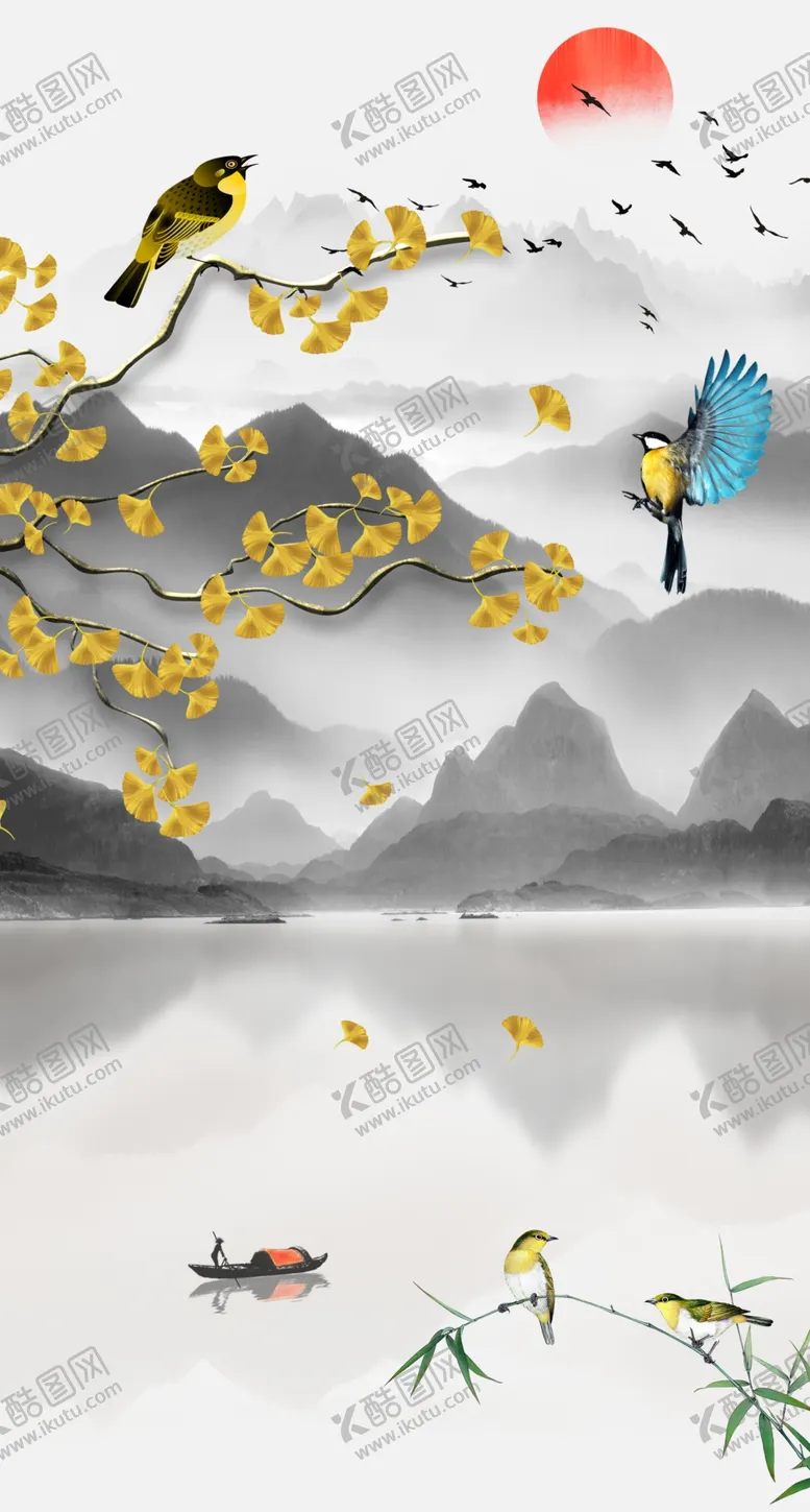编号：63042404301014486494【酷图网】源文件下载-新中式意境山水玄关画
