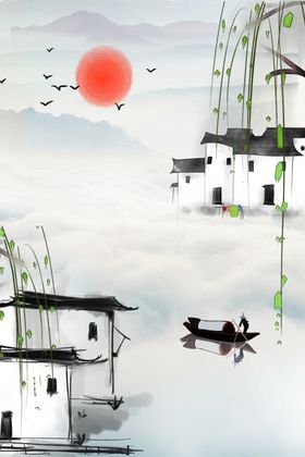 中国风背景时尚画水墨画展板展板