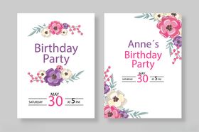 花卉生日派对邀请卡