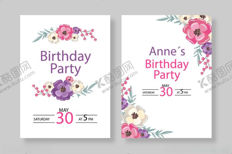 编号：98993601042205429489【酷图网】源文件下载-花卉生日派对邀请卡