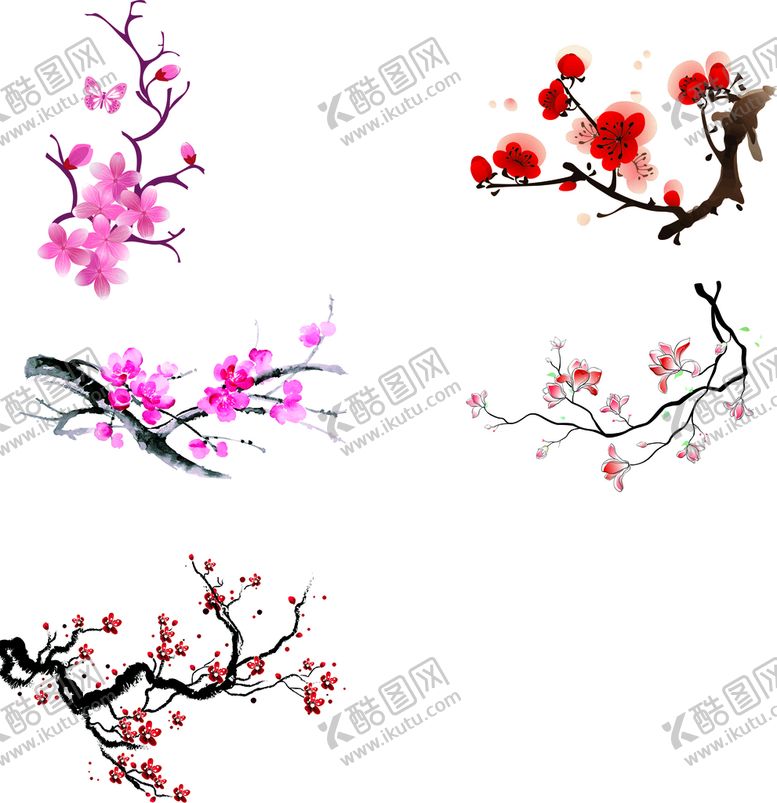 编号：46545601251518347540【酷图网】源文件下载-水墨桃花与木兰花