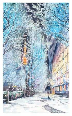 小清新水彩城市风景绘画