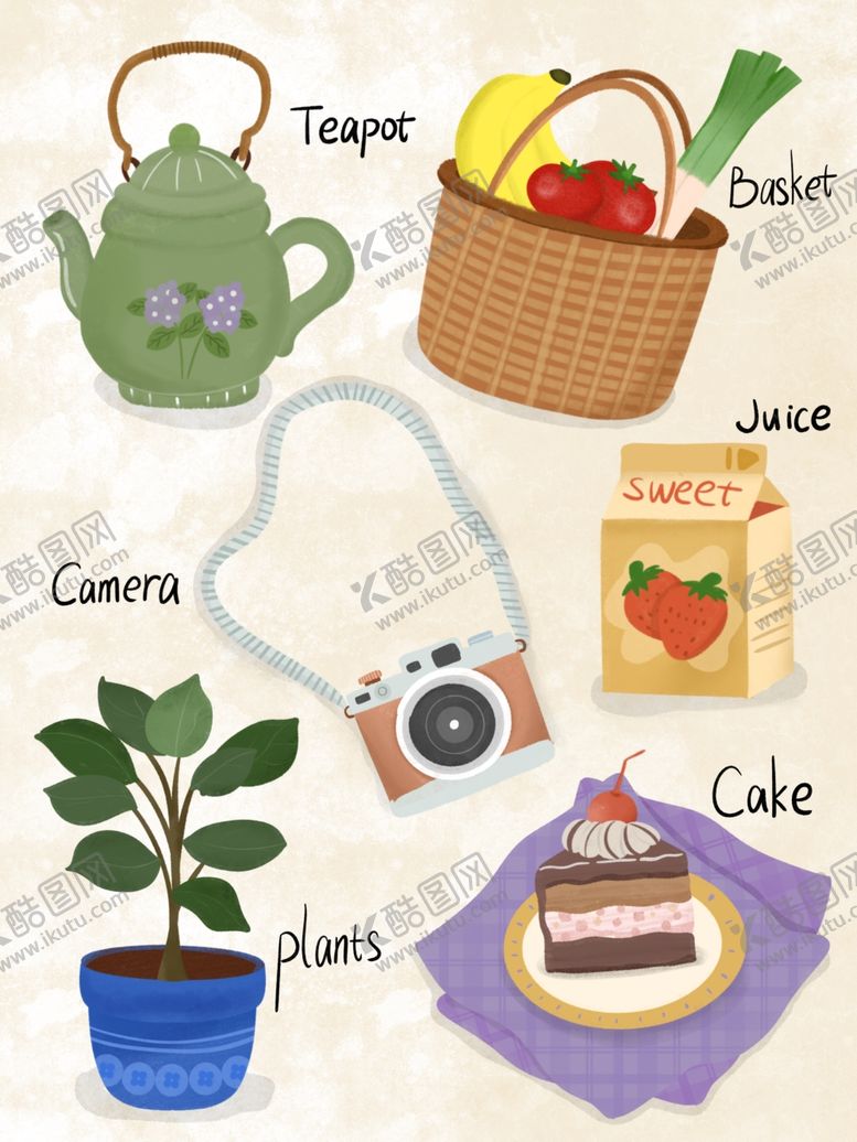 编号：91807904041046139433【酷图网】源文件下载-生活小物茶点绿植相机等