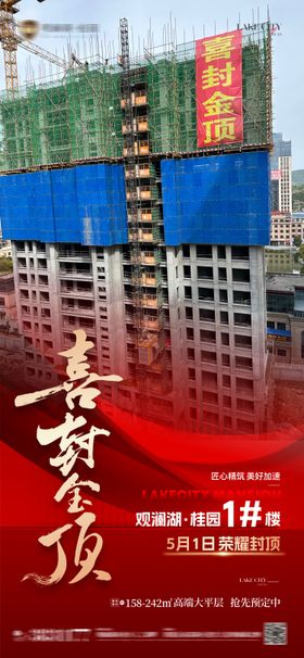 地产红金封顶海报