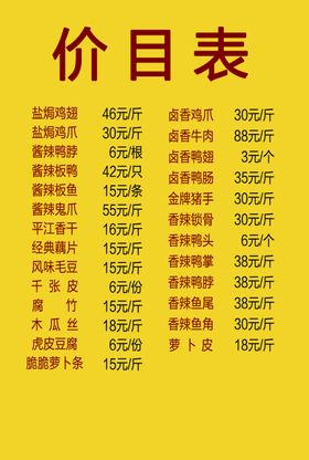 价目表