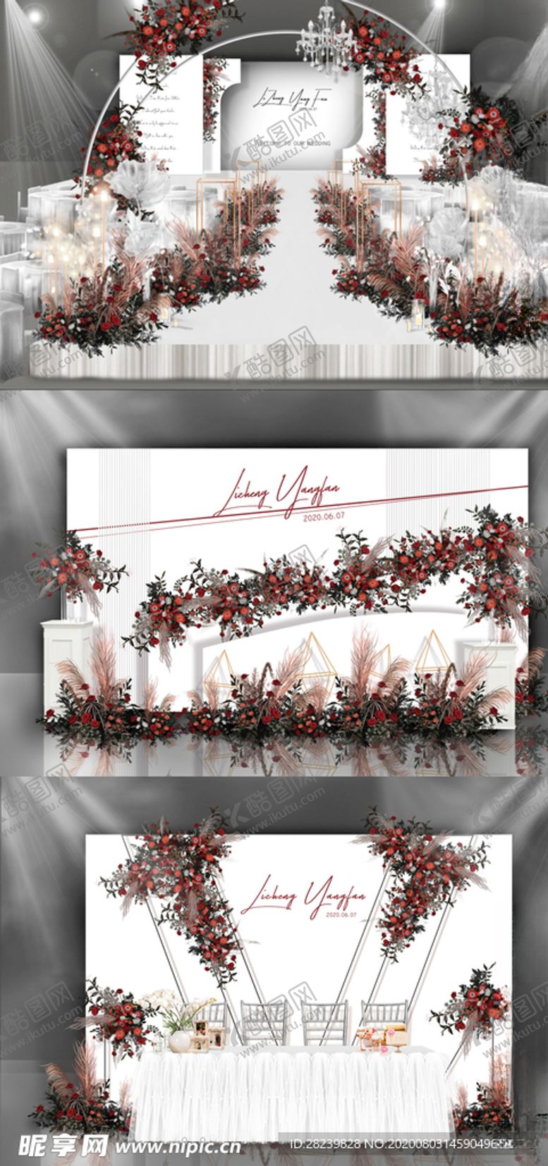 编号：65355810211920084639【酷图网】源文件下载-简约红白婚礼效果图PSD源文件