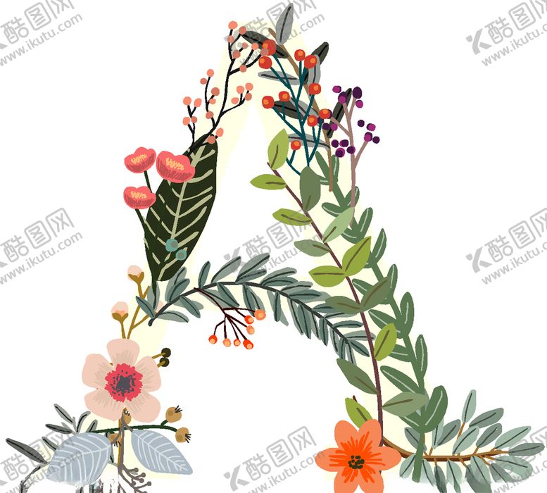 编号：32413410230950573432【酷图网】源文件下载-创意矢量手绘花卉字母