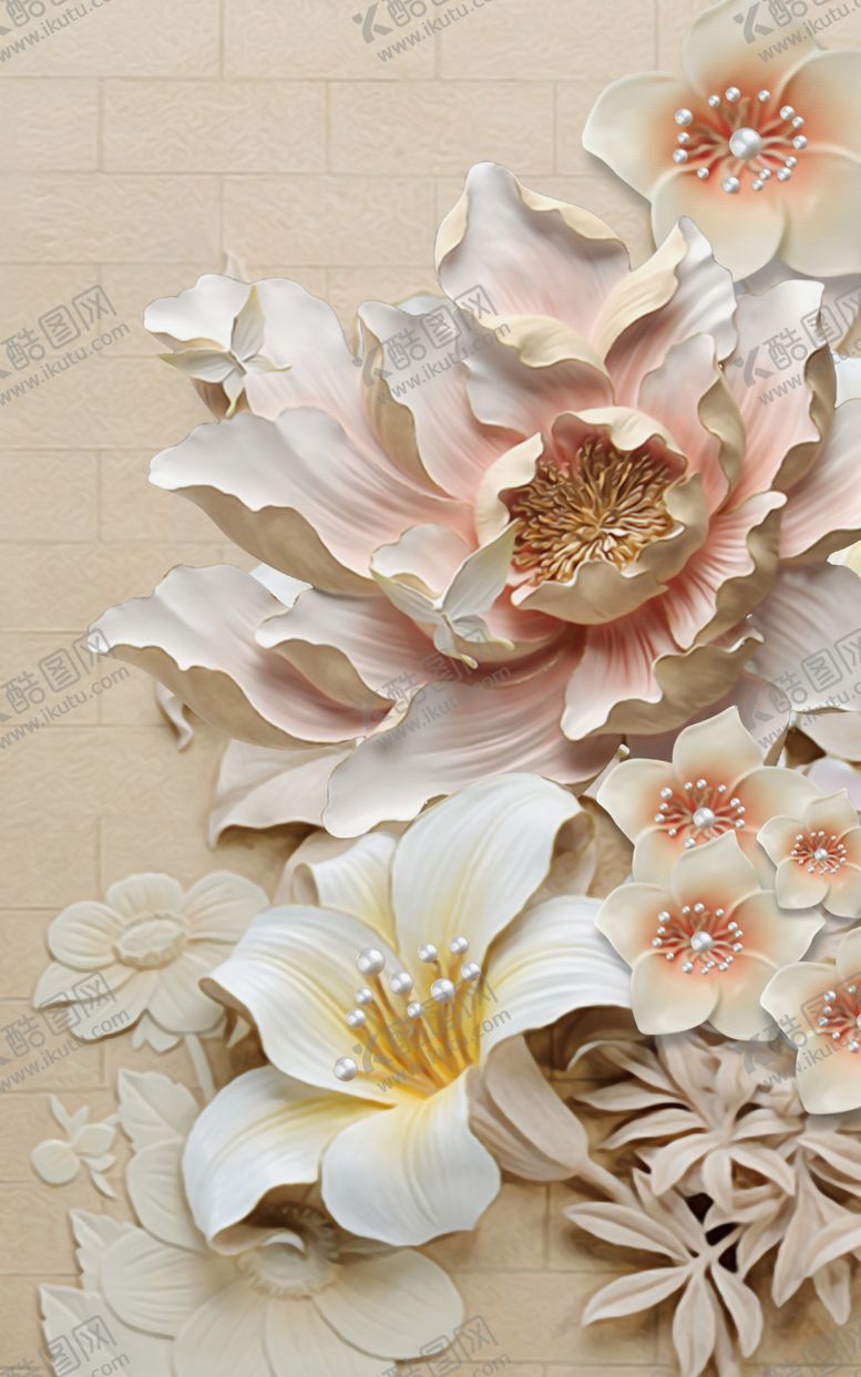编号：94346304261439145150【酷图网】源文件下载-3D立体浮雕花卉玄关画
