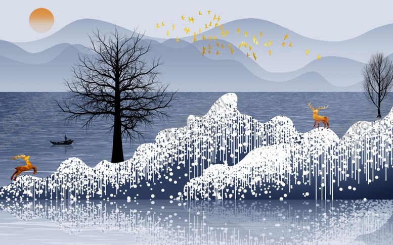 编号：31262310130103125466【酷图网】源文件下载-新中式山水背景墙