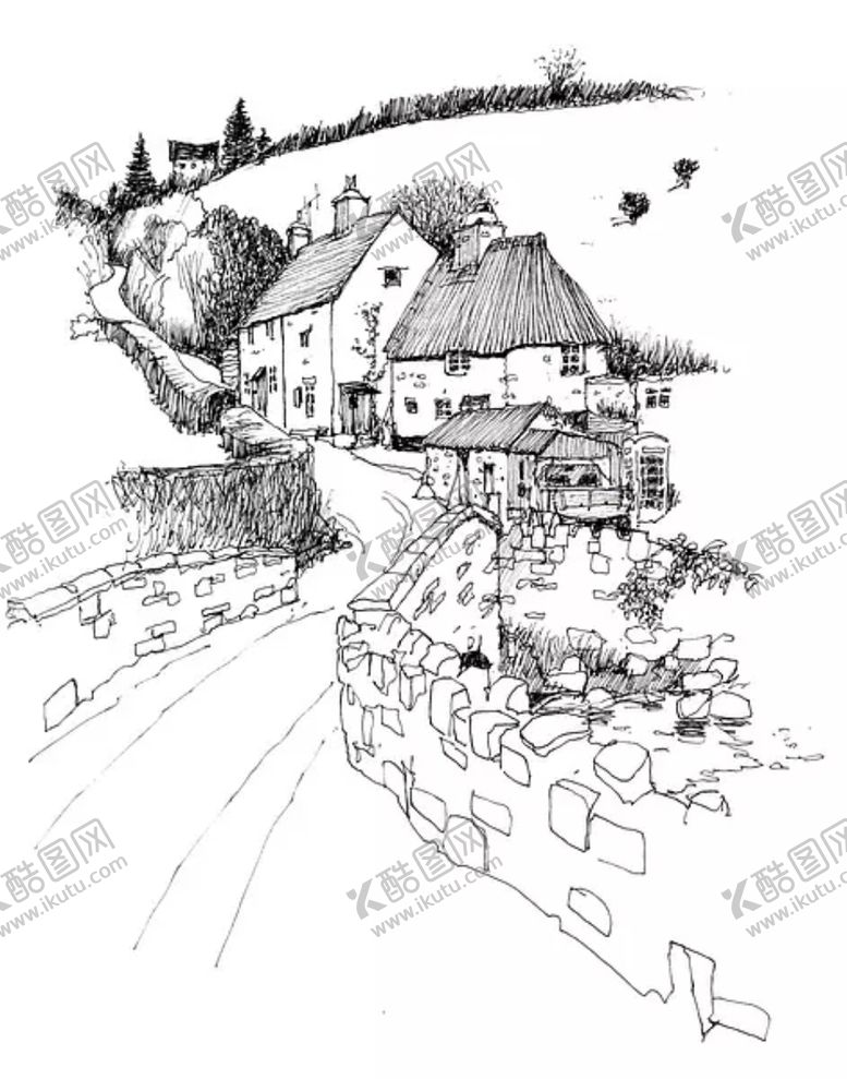 编号：37015310290433405487【酷图网】源文件下载-水彩建筑插画