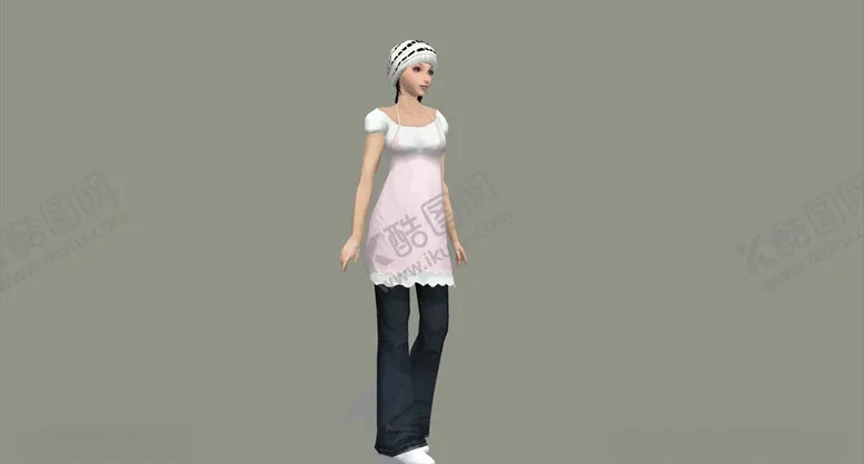 编号：64010304170809333140【酷图网】源文件下载-3d人物色粉吊带裙女子SU模型