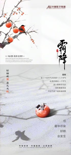 霜降海报冬天二十四节气柿子