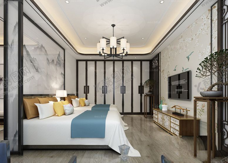 编号：63237909230523383100【酷图网】源文件下载-新中式卧室