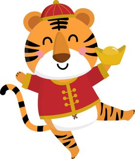 虎年卡通插画春节喜庆团拜会生肖