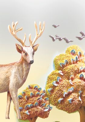 福禄双收鹿背景装饰画