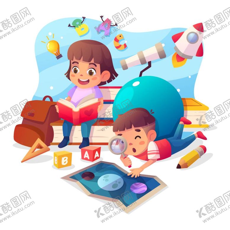 编号：80289212051153564103【酷图网】源文件下载-读书的小朋友插画