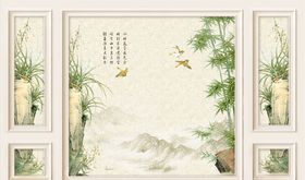 花鸟画竹子飞鸟背景墙