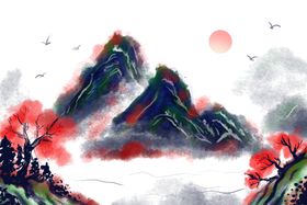 水墨山水国风背景海报素材