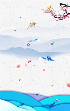 梅花小鸟月夜大海潮汐
