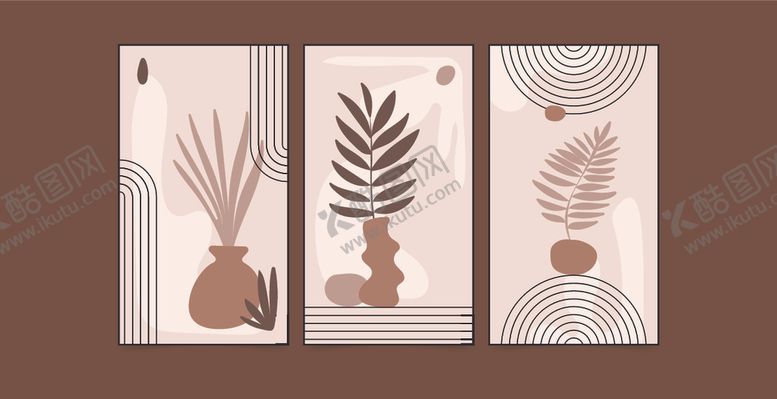 编号：53474210092233402889【酷图网】源文件下载-简约植物装饰画三联组图