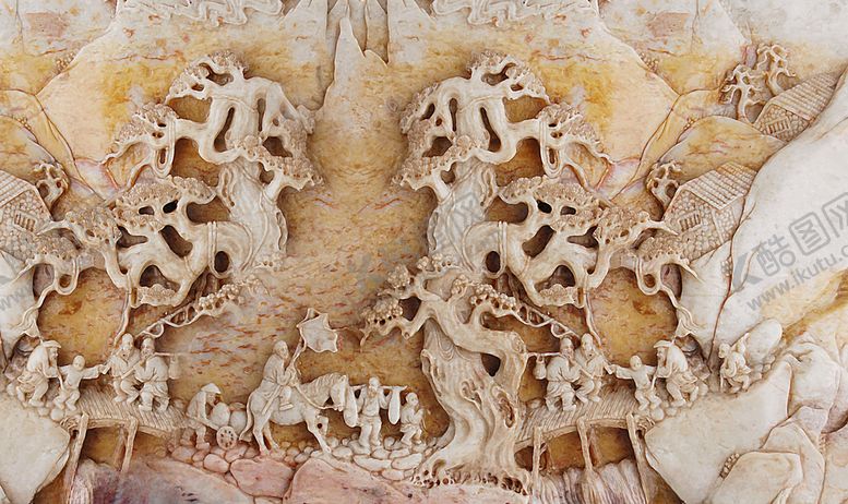 编号：27297910010141312685【酷图网】源文件下载-家和富贵浮雕山水电视背景墙