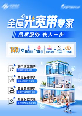 千兆宽带家庭宽带插画系列海报