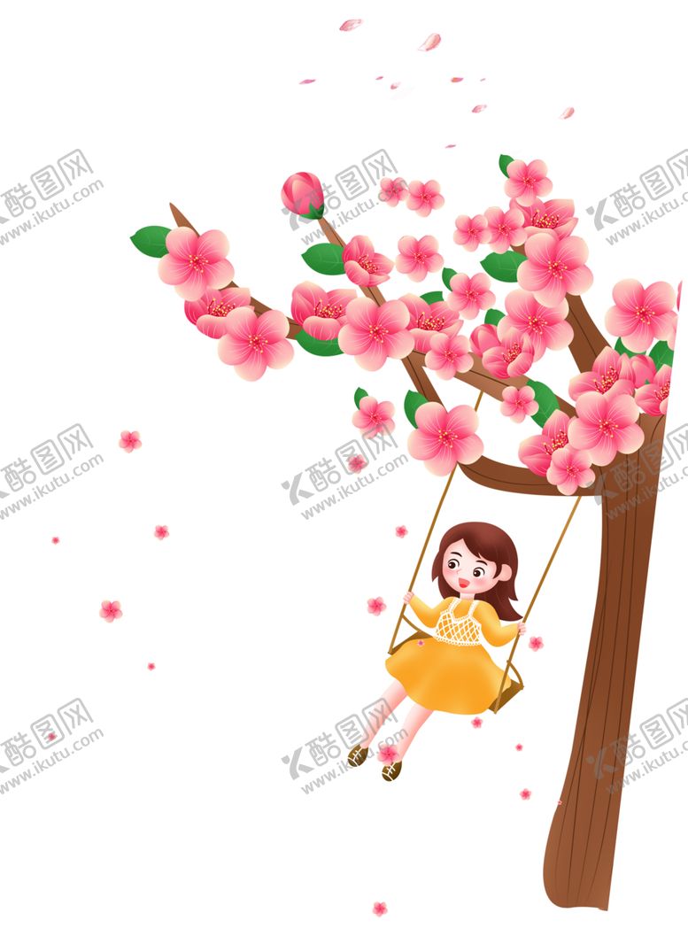 编号：27416509211416392575【酷图网】源文件下载-春天樱花秋千小女孩