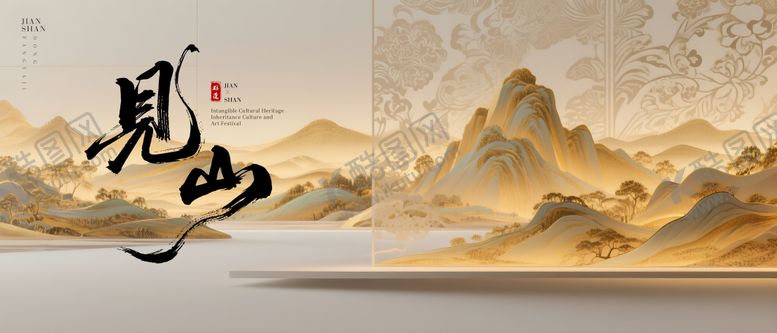 编号：97813601160204015810【酷图网】源文件下载-山水意境活动背景板