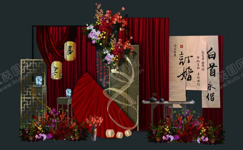 编号：29675901250325351238【酷图网】源文件下载-新中式红色订婚宴效果图