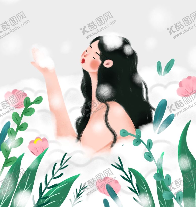 编号：87947204300709576925【酷图网】源文件下载-女孩冬日泡温泉插画