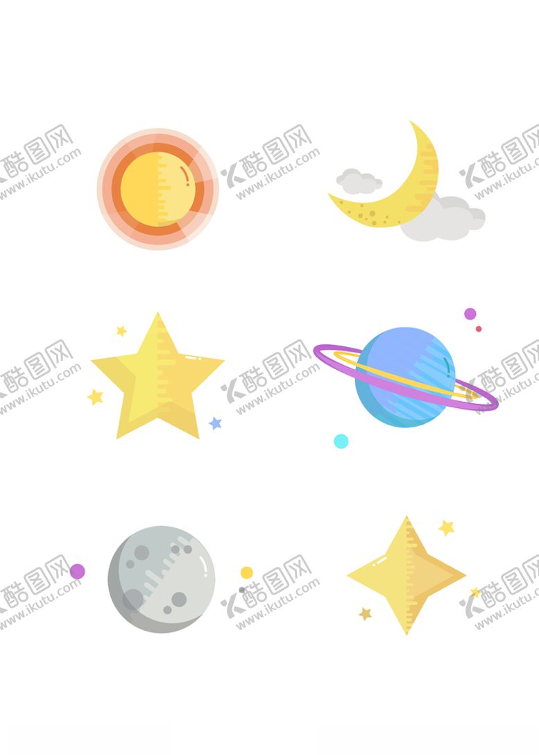 编号：17638310050310462841【酷图网】源文件下载-简洁扁平风格太阳月亮星星元素