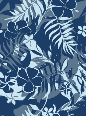 蓝调热带植物花卉图案