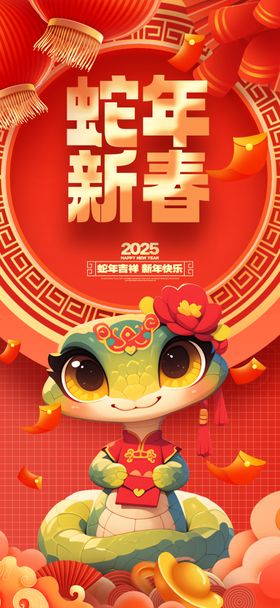 2025年蛇年新年祝福语海报